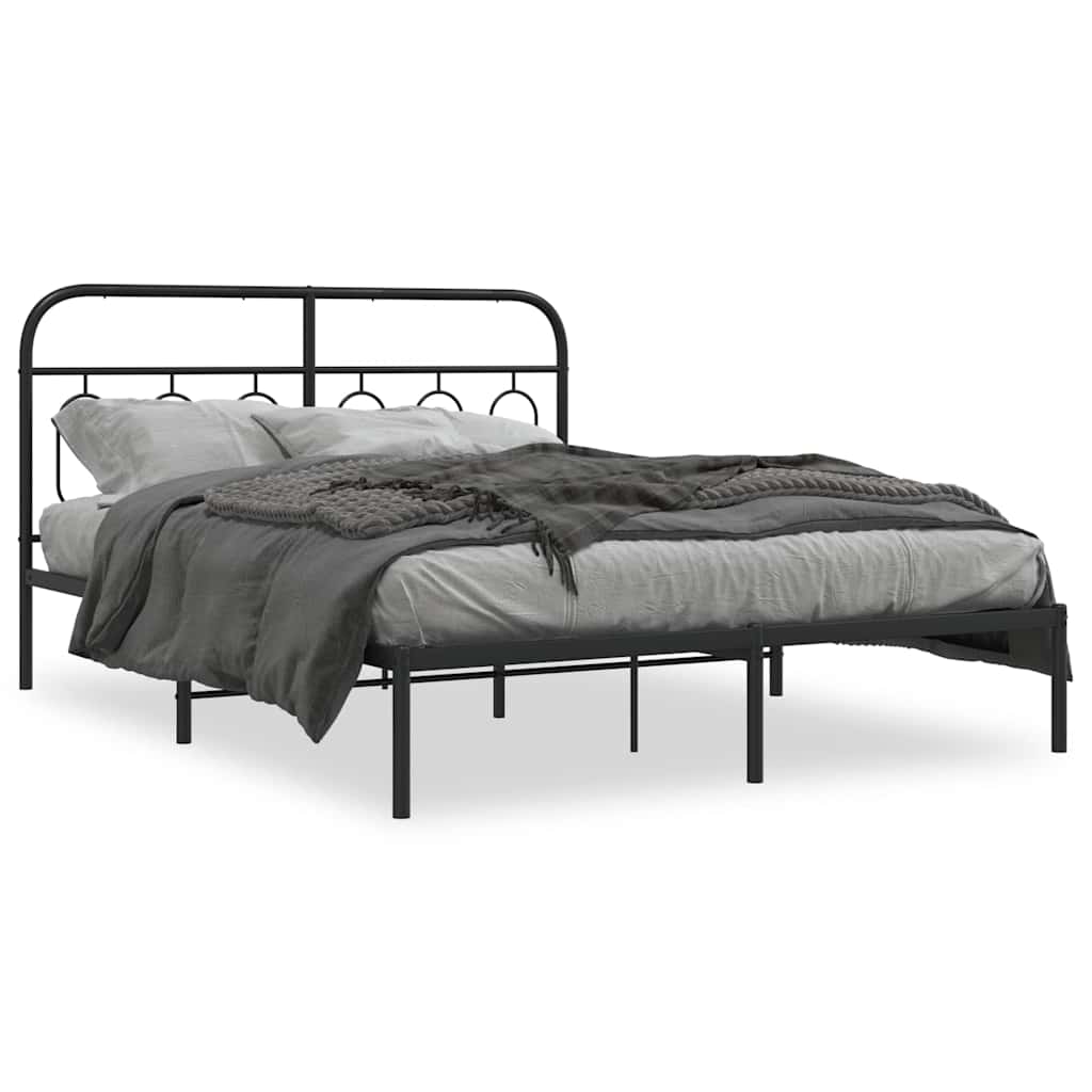Vidaxl bedframe met hoofdbord metaal zwart 150x200 cm
