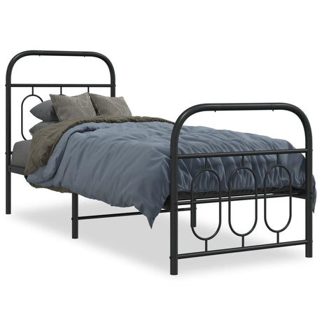 Vidaxl bedframe met hoofd- en voeteneinde metaal zwart 75x190 cm