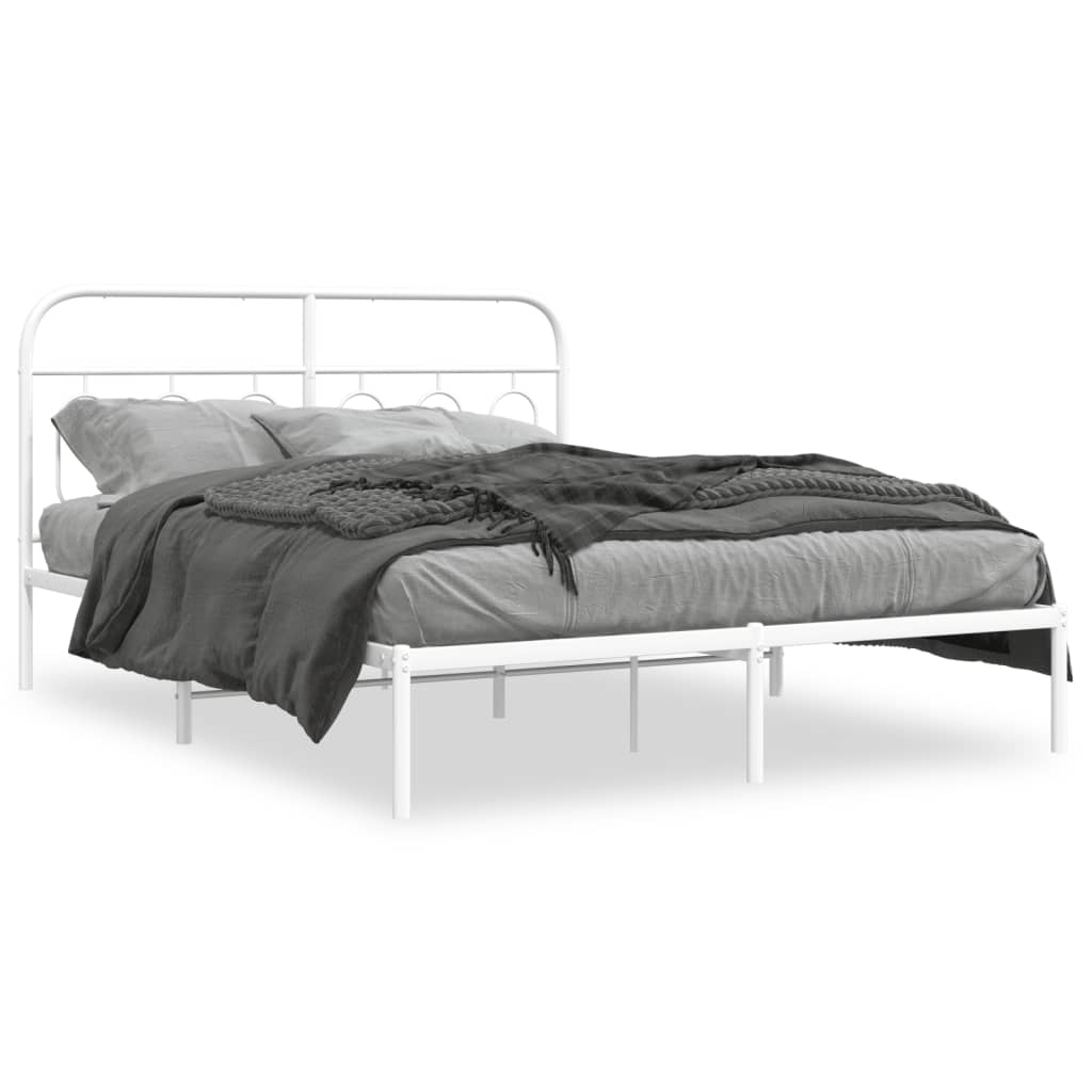Vidaxl bedframe met hoofdbord metaal wit 140x190 cm