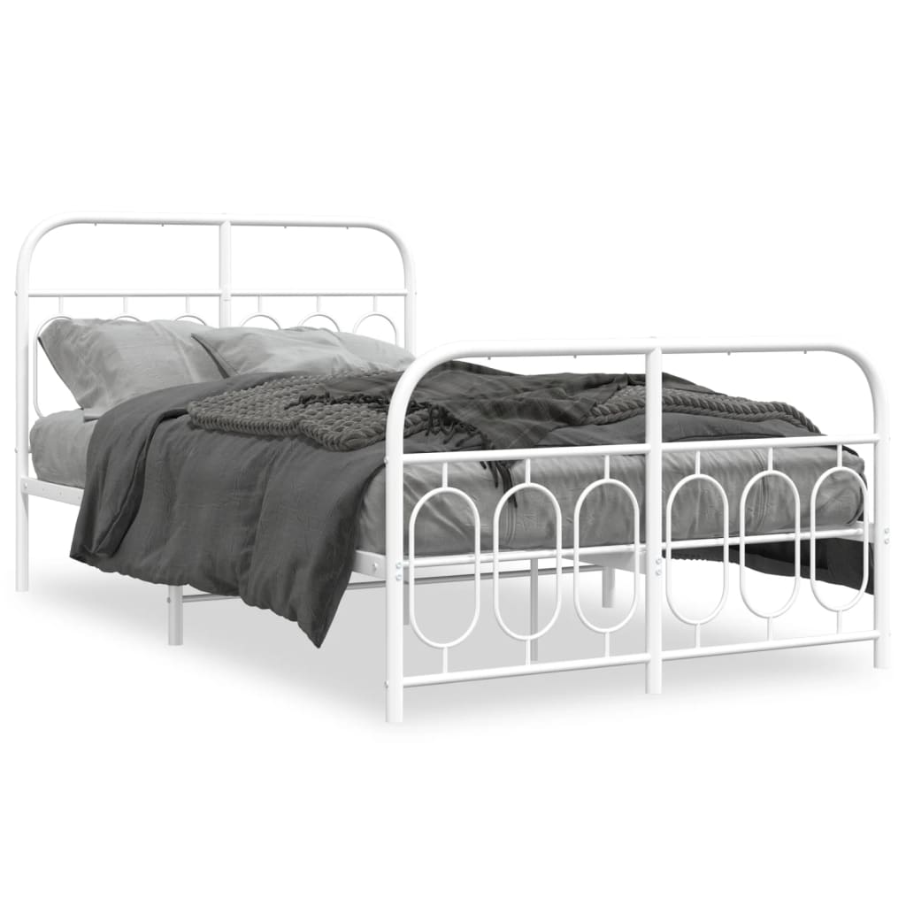 Vidaxl bedframe met hoofd- en voeteneinde metaal wit 120 x 190 cm