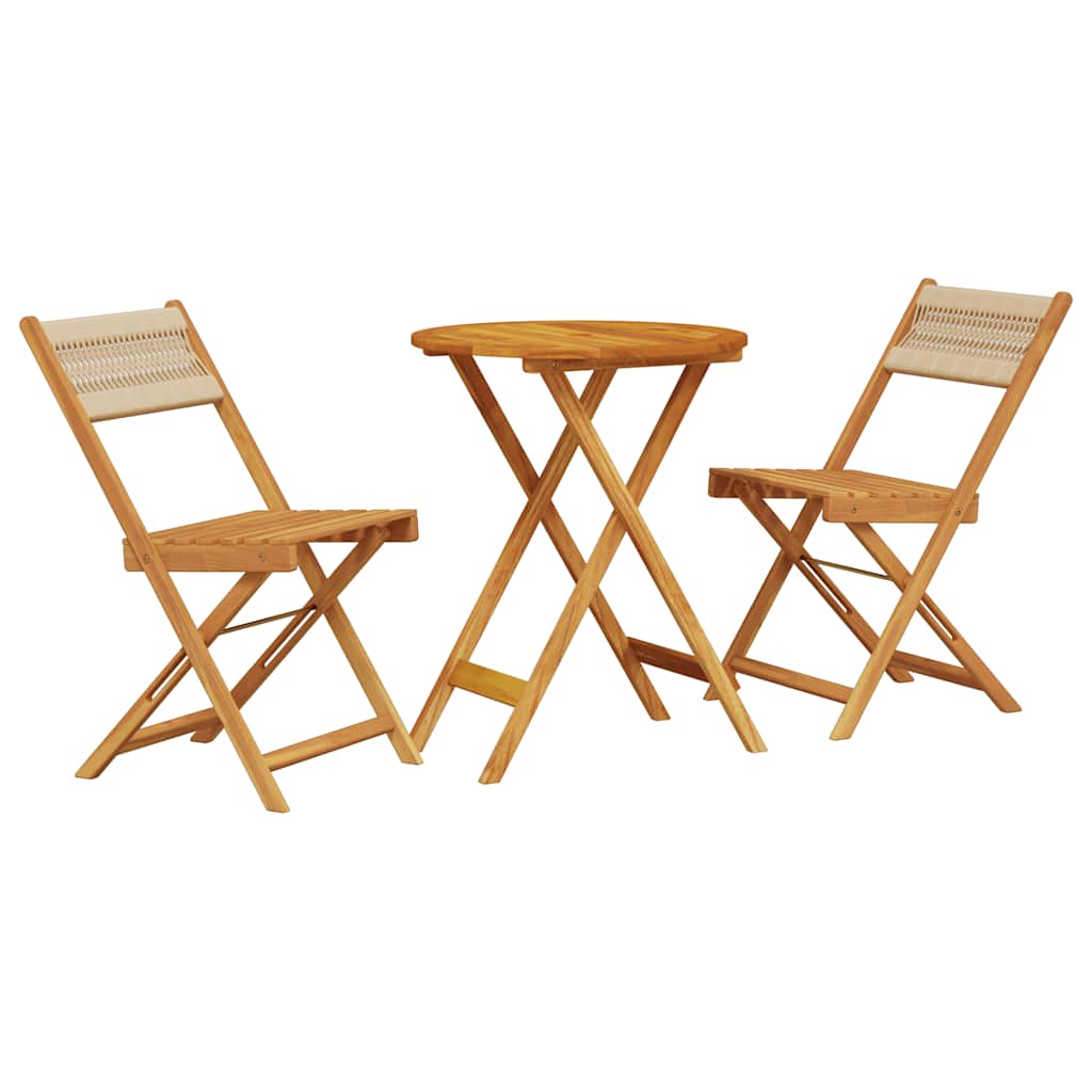 Vidaxl 3-delige bistroset polypropeen en massief hout beige