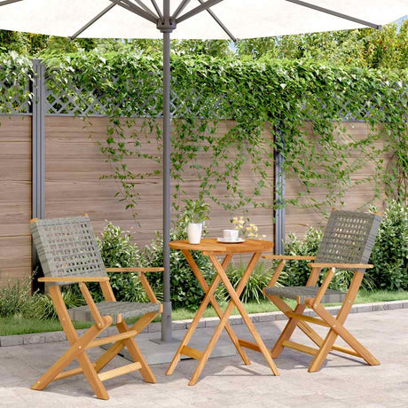 Vidaxl 3-delige bistroset poly rattan en massief hout grijs