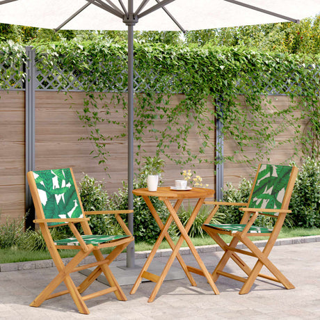 Vidaxl 3-delige bistroset bladpatroon stof en massief hout