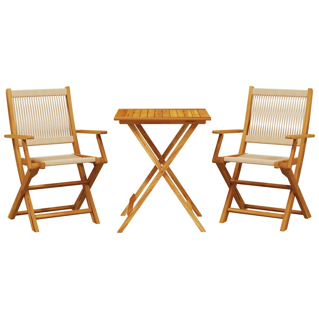 Vidaxl 3-delige bistroset polypropeen en massief hout beige