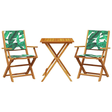 Vidaxl 3-delige bistroset bladpatroon stof en massief hout