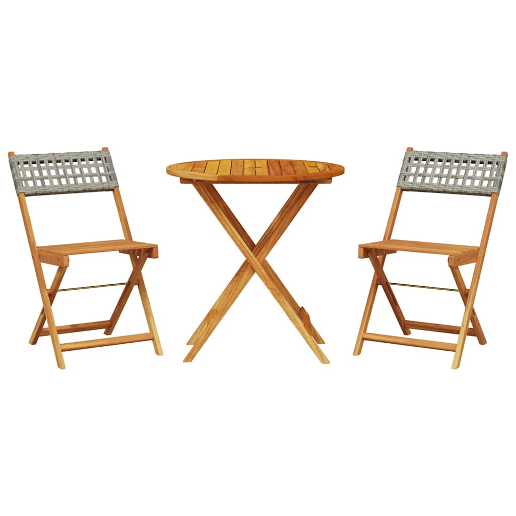 Vidaxl 3-delige bistroset poly rattan en massief hout grijs