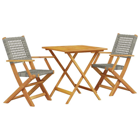 Vidaxl 3-delige bistroset poly rattan en massief hout grijs