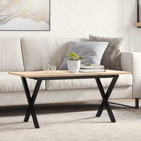Vidaxl salontafel x-frame 100x50x45 cm massief grenenhout en staal