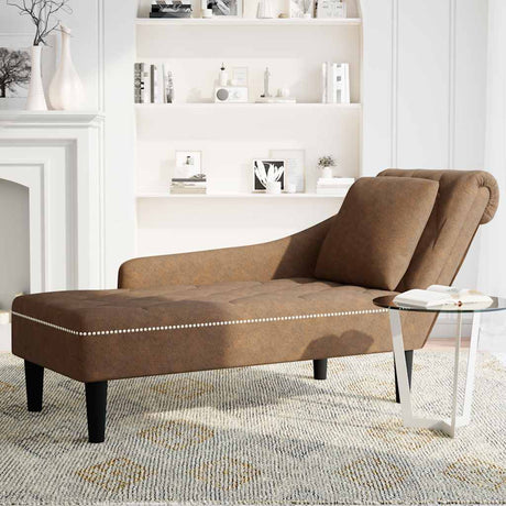 Vidaxl chaise longue met kussen en rechterarmleuning kunstleer bruin