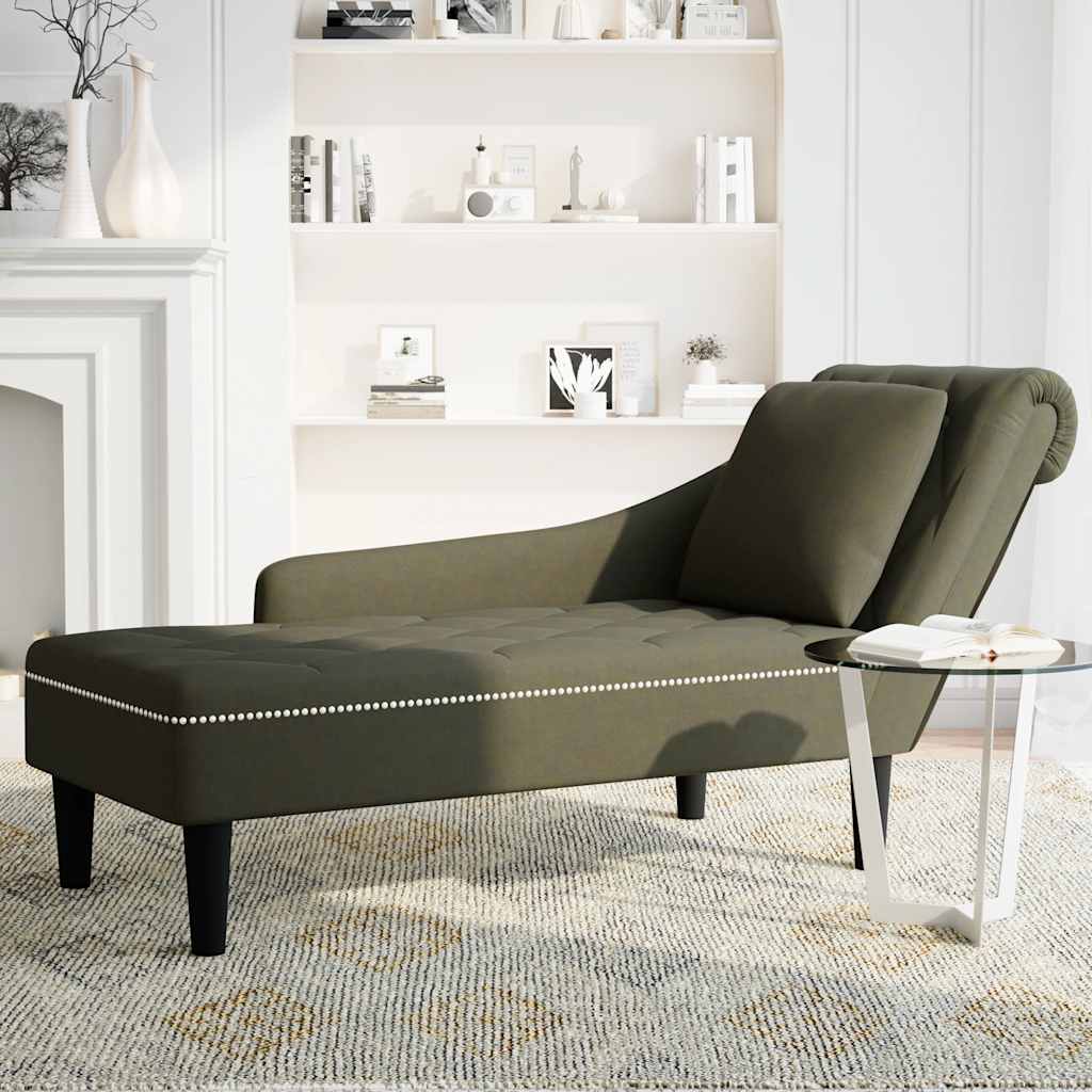 Vidaxl chaise longue met kussen rechterarmleuning kunstleer legergroen