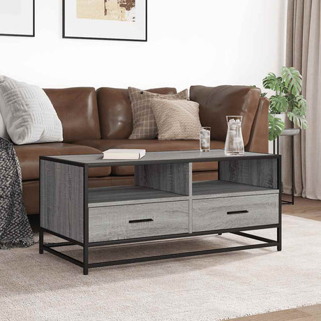 Vidaxl salontafel 100x50x45 cm bewerkt hout en metaal grijs sonoma