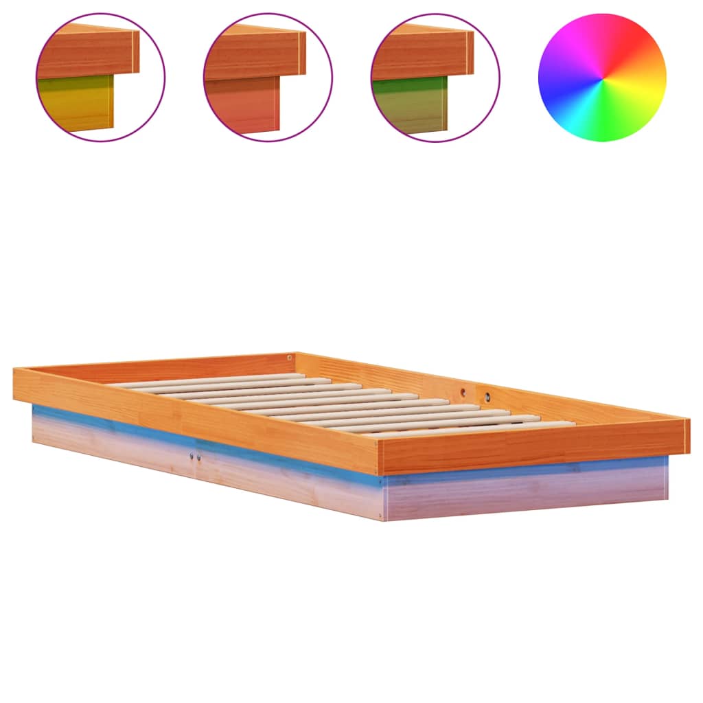 Vidaxl bedframe led massief grenenhout wasbruin 75x190 cm