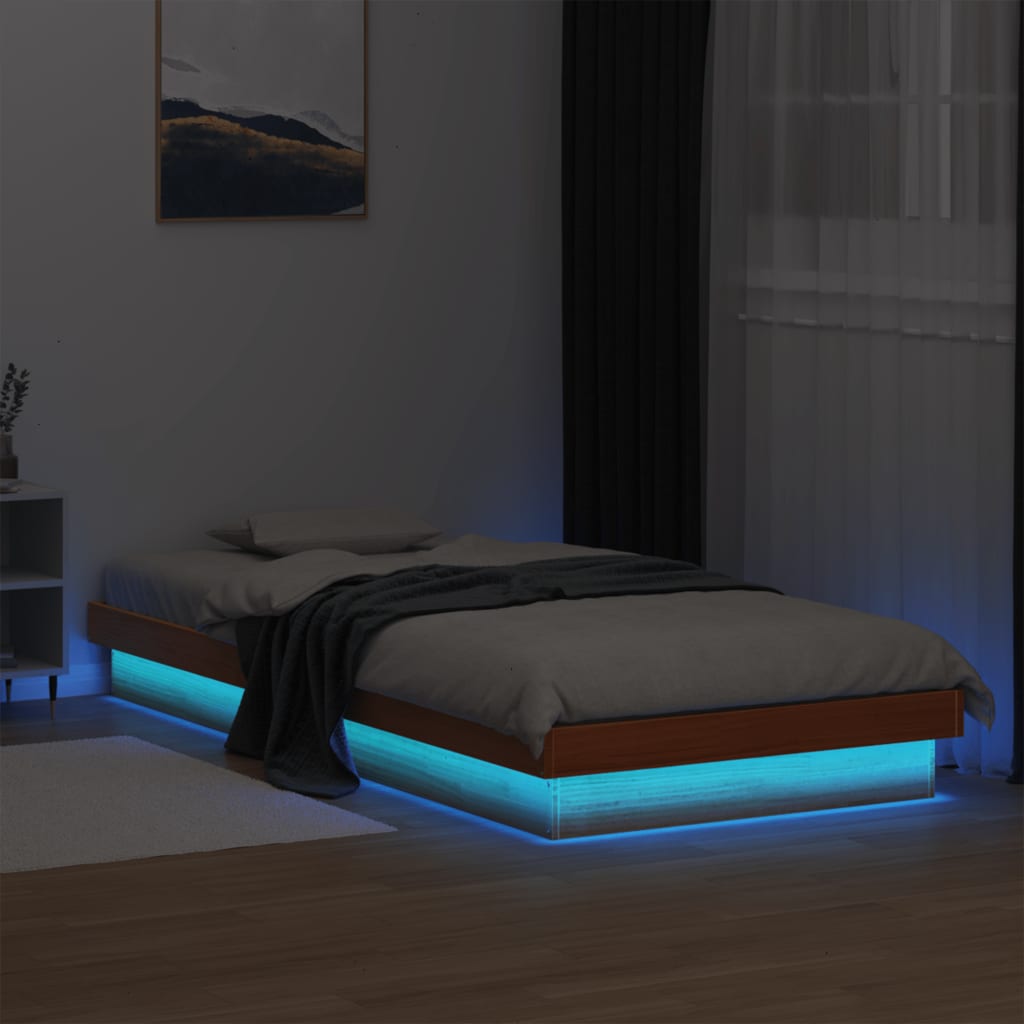 Vidaxl bedframe led massief grenenhout wasbruin 75x190 cm