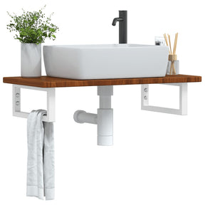 Vidaxl badkamer wandschap staal en massief eikenhout