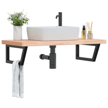 Vidaxl badkamer wandschap staal en massief beukenhout