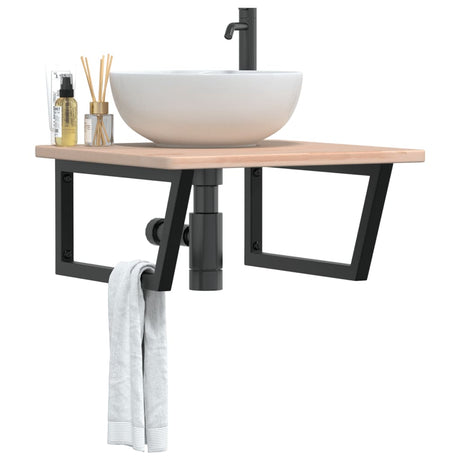 Vidaxl badkamer wandschap staal en massief eikenhout