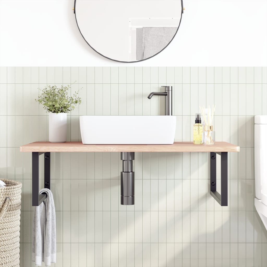Vidaxl badkamer wandschap staal en massief eikenhout
