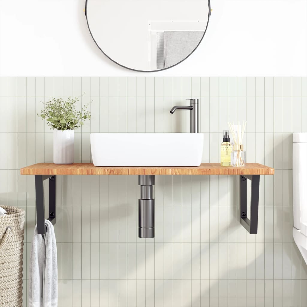Vidaxl badkamer wandschap staal en massief eikenhout