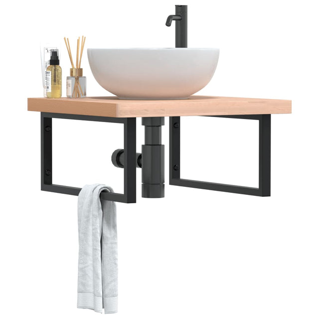 Vidaxl badkamer wandschap staal en massief beukenhout