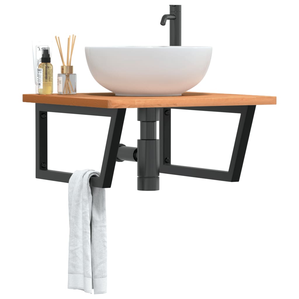 Vidaxl badkamer wandschap staal en massief beukenhout