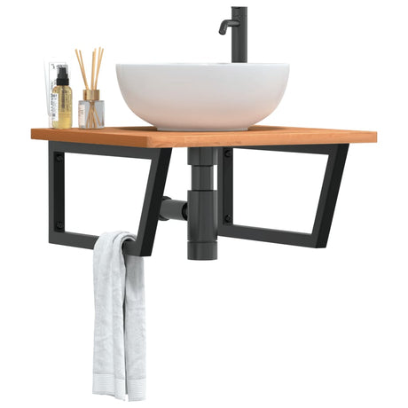 Vidaxl badkamer wandschap staal en massief beukenhout