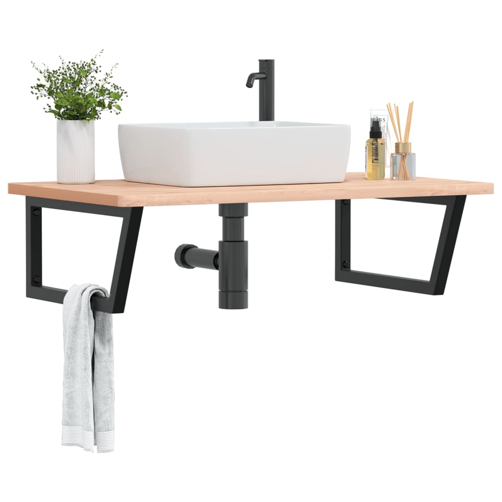 Vidaxl badkamer wandschap staal en massief beukenhout