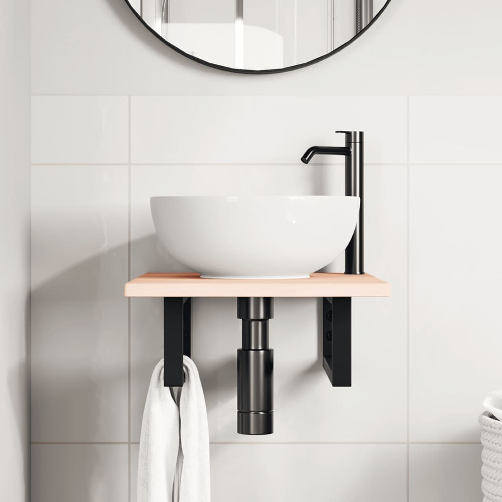 Vidaxl badkamer wandschap staal en massief eikenhout