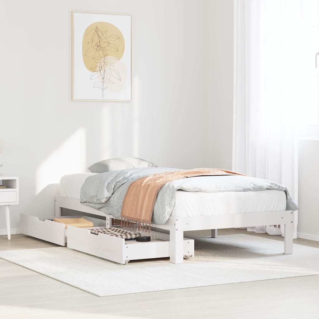 Vidaxl bedframe met lades massief grenenhout wit 90x200 cm