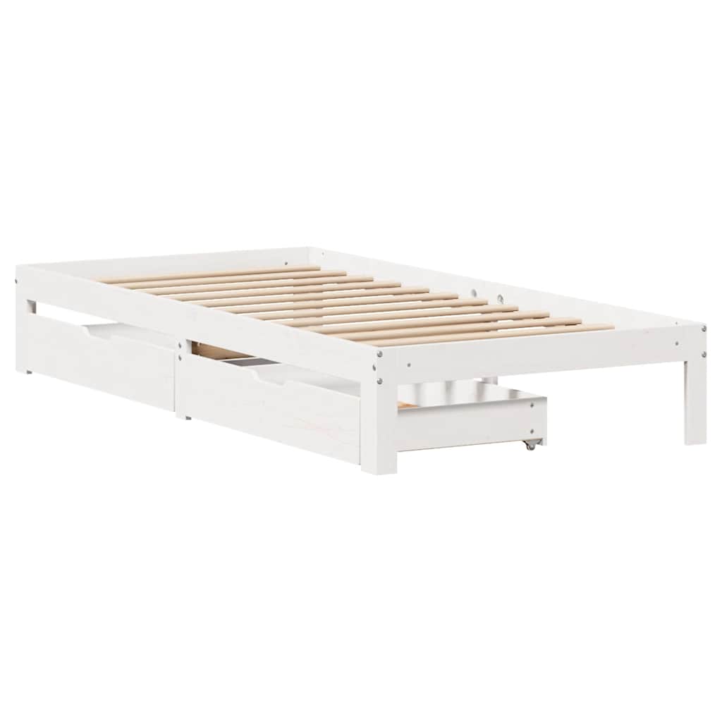 Vidaxl bedframe met lades massief grenenhout wit 100x200 cm