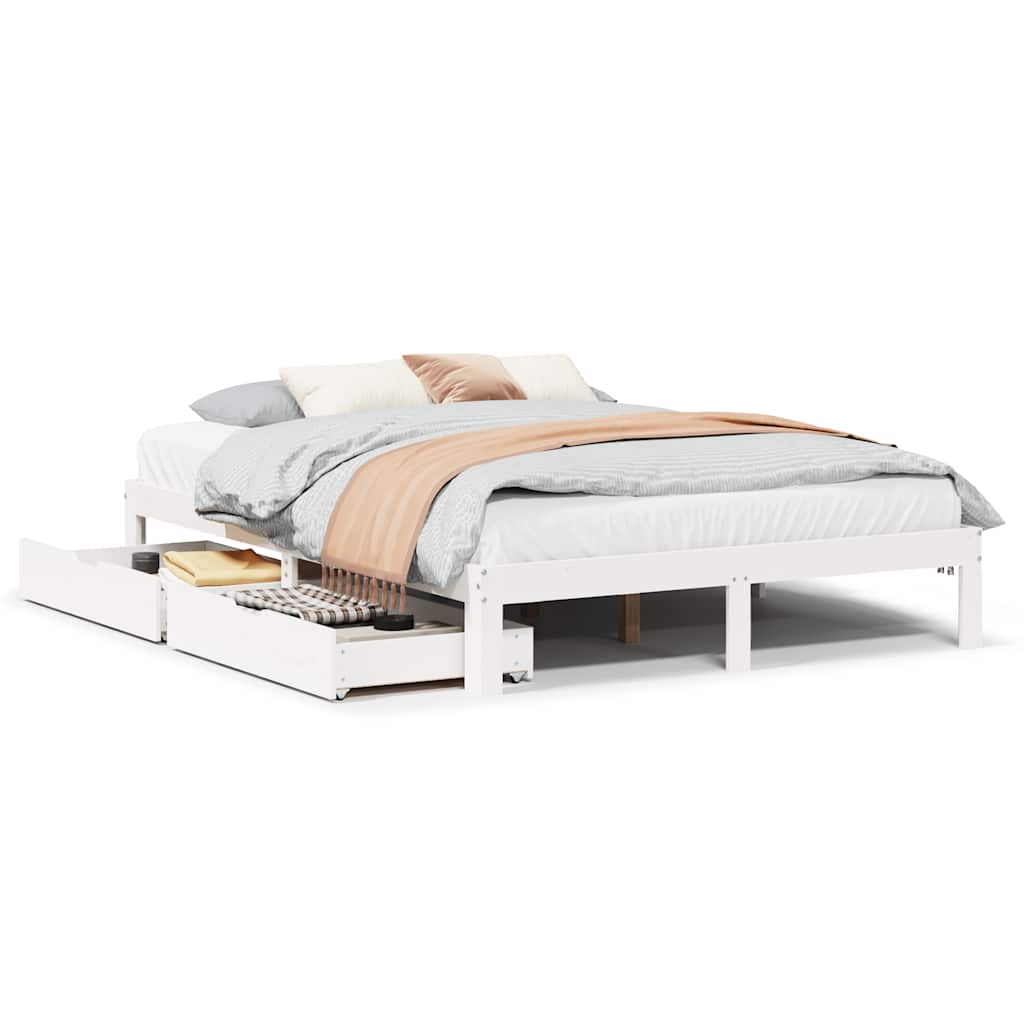 Vidaxl bedframe met lades massief grenenhout wit 140x200 cm