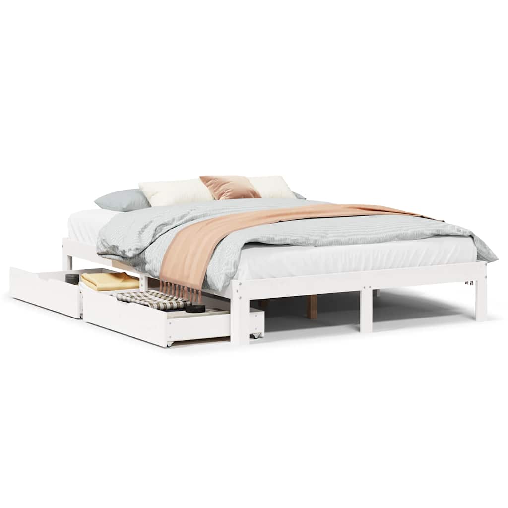 Vidaxl bedframe met lades massief grenenhout wit 160x200 cm