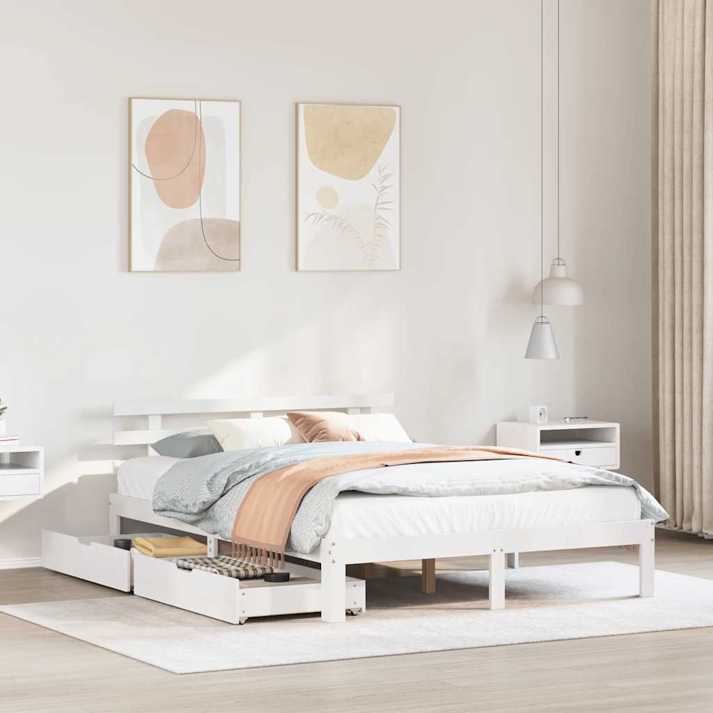 Vidaxl bedframe met lades massief grenenhout wit 120x190 cm