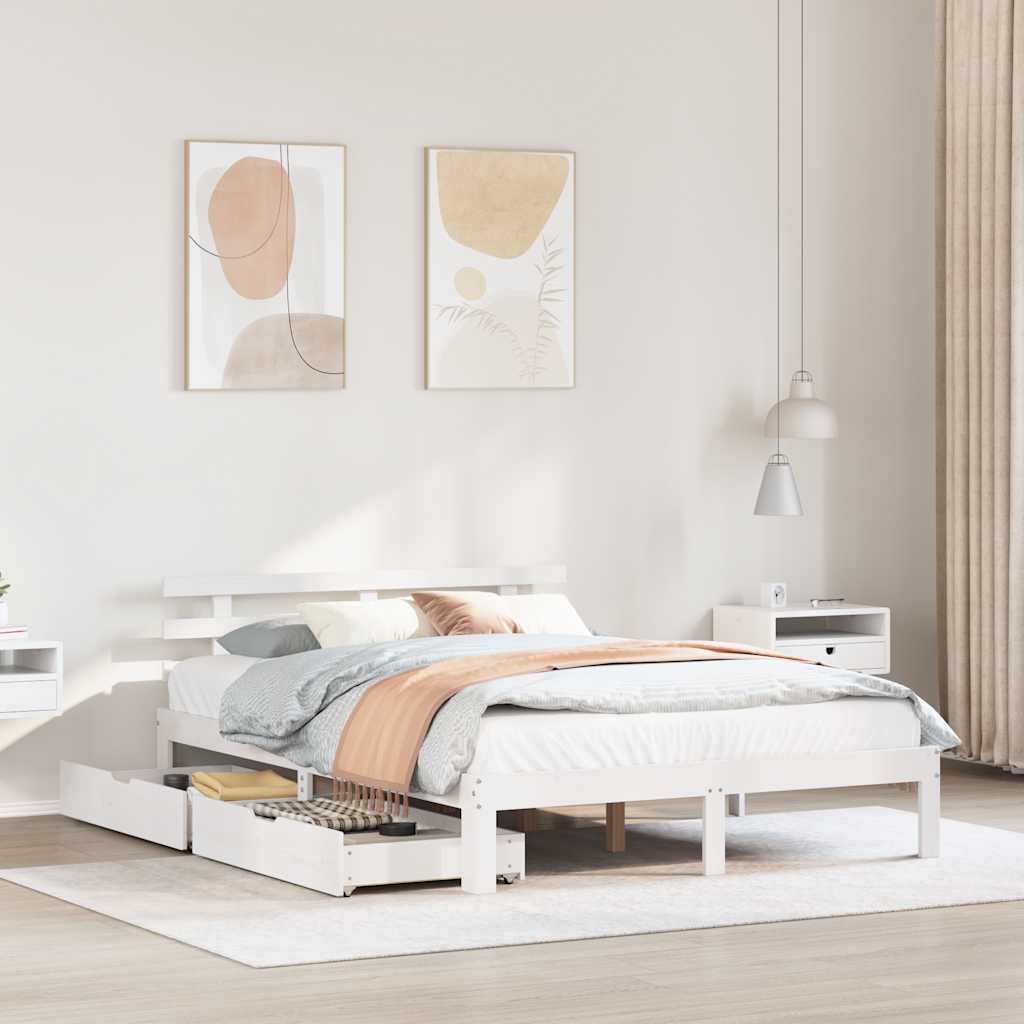 Vidaxl bedframe met lades massief grenenhout wit 120x200 cm