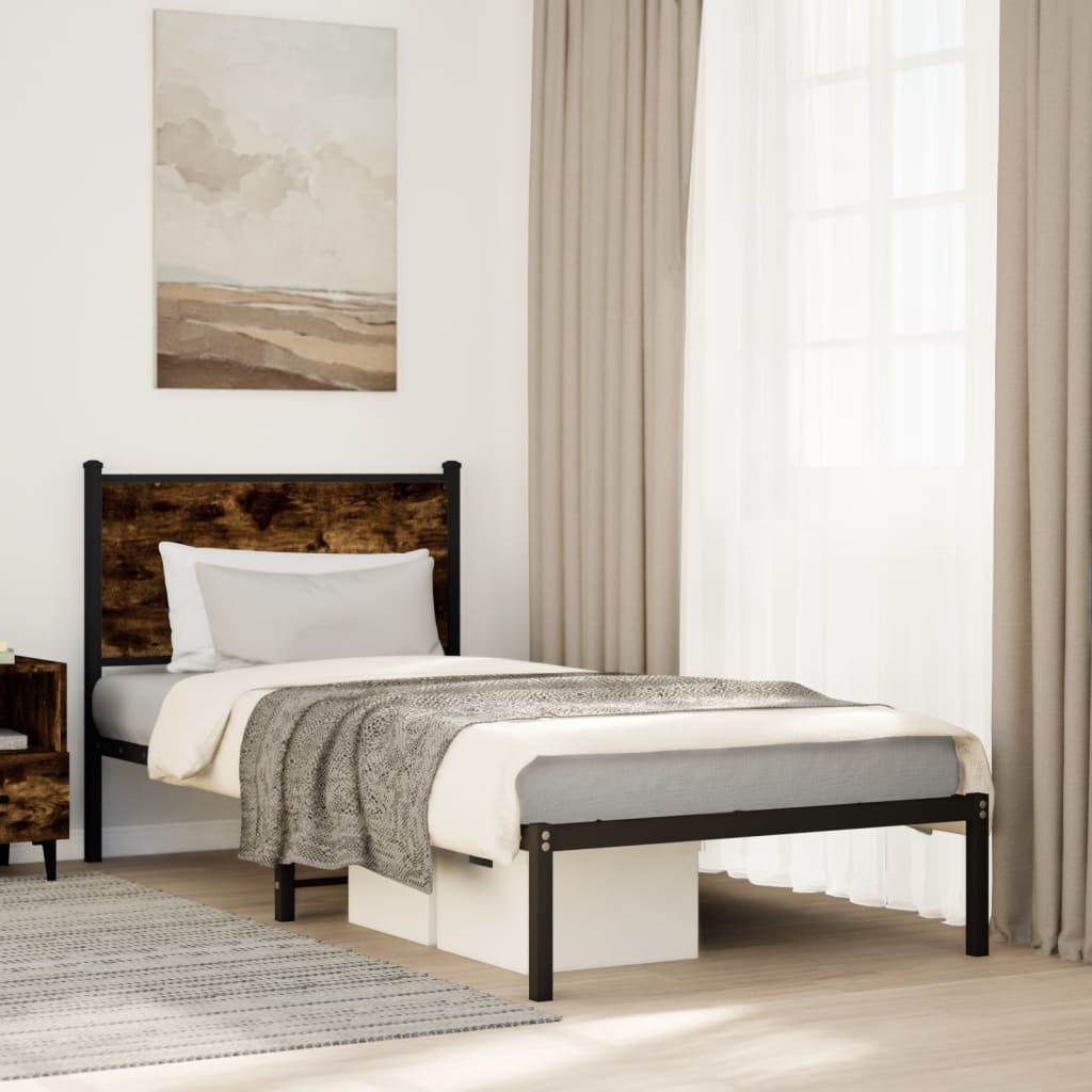 Vidaxl bedframe zonder matras metaal gerookt eikenkleurig 75x190 cm