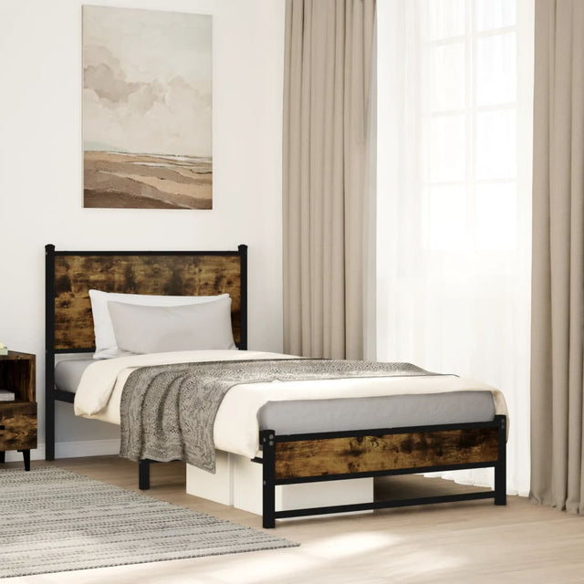 Vidaxl bedframe zonder matras metaal gerookt eikenkleurig 100x200 cm
