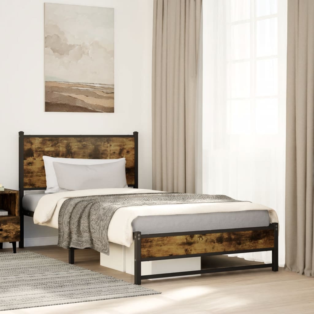 Vidaxl bedframe zonder matras metaal gerookt eikenkleurig 107x203 cm