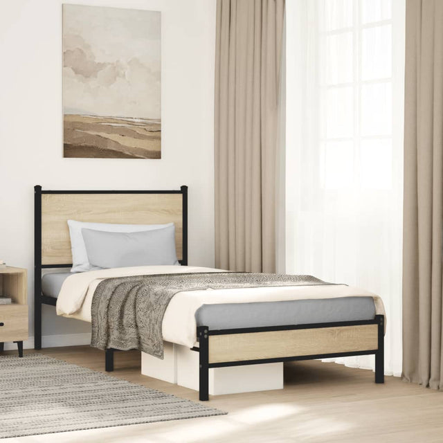 Vidaxl bedframe zonder matras metaal sonoma eikenkleurig 75x190 cm