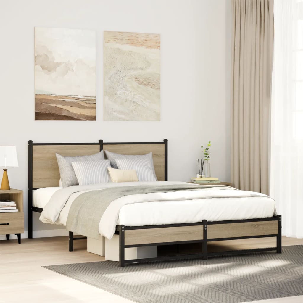 Vidaxl bedframe zonder matras metaal sonoma eikenkleurig 137x190 cm