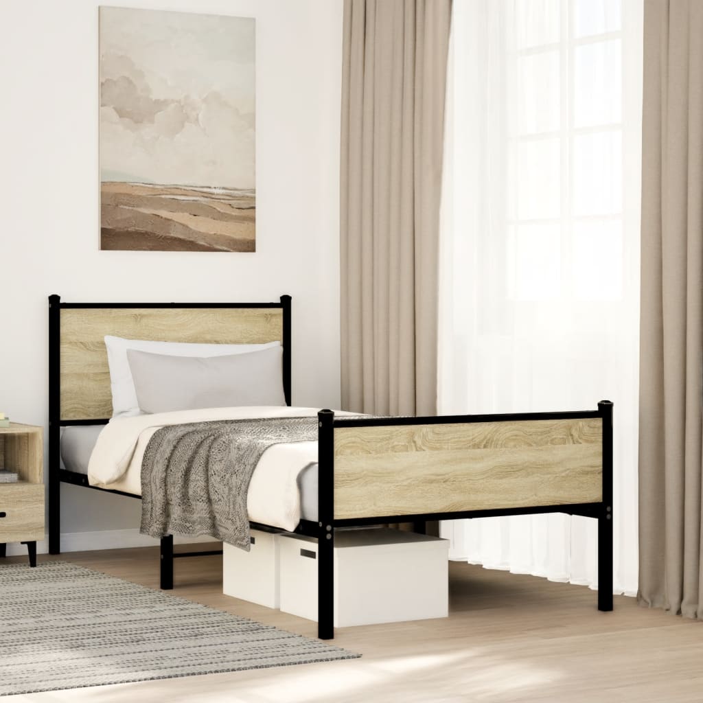 Vidaxl bedframe zonder matras metaal sonoma eikenkleurig 75x190 cm