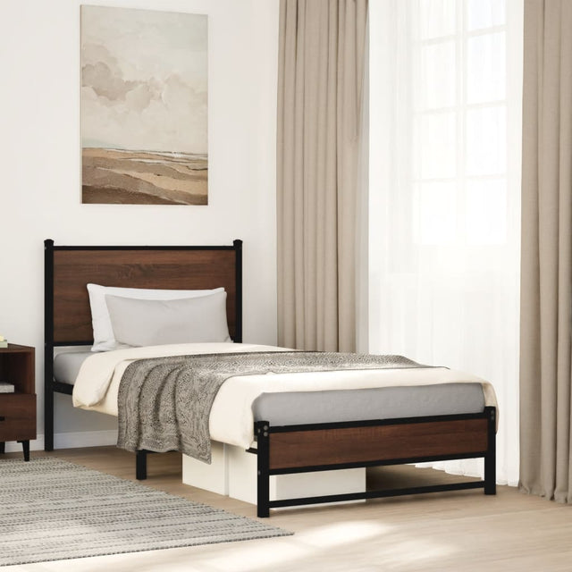 Vidaxl bedframe zonder matras metaal bruin eikenkleurig 75x190 cm