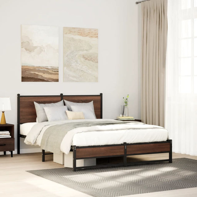 Vidaxl bedframe zonder matras metaal bruin eikenkleurig 140x200 cm
