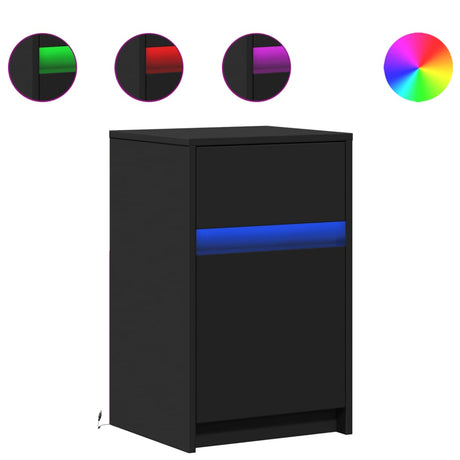 Vidaxl nachtkastje met led-verlichting bewerkt hout zwart