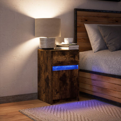 Vidaxl nachtkastje met led-verlichting bewerkt hout gerookt eikenkleur