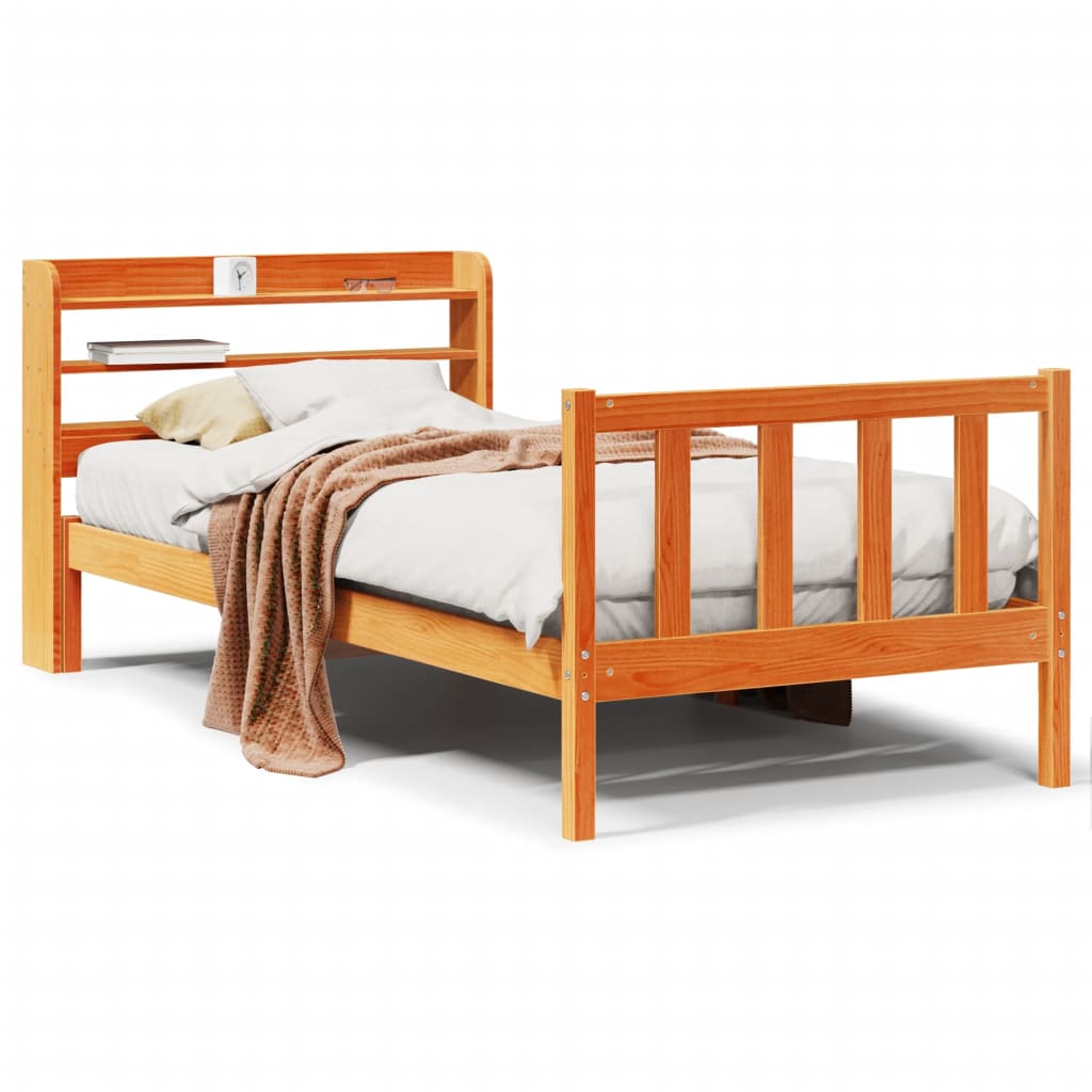 Vidaxl bedframe met hoofdbord massief grenenhout wasbruin 100x200 cm