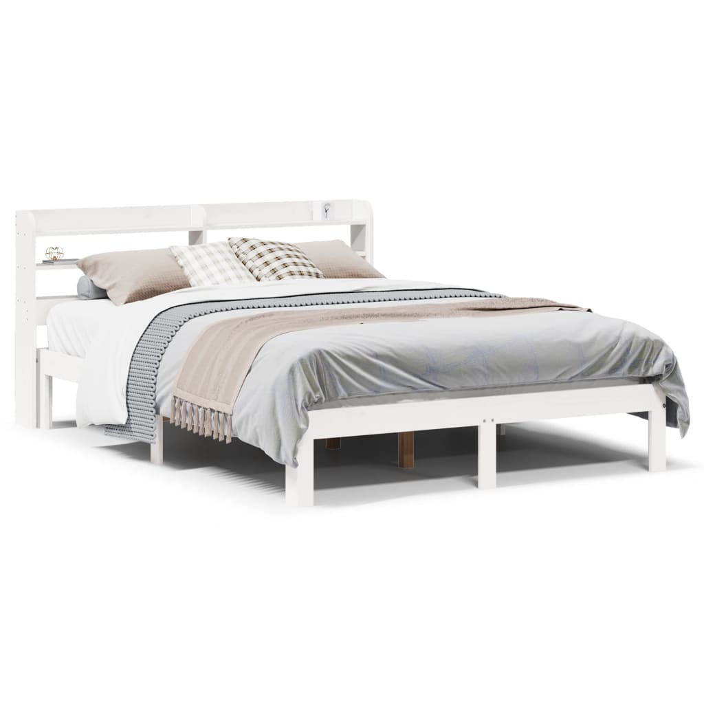 Vidaxl bedframe met hoofdbord massief grenenhout wit 135x190 cm