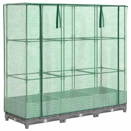 Sadzarka Vidaxx podniesiona z osłoną szklarni o wymiarach 120x40x123 cm imitującą rattan