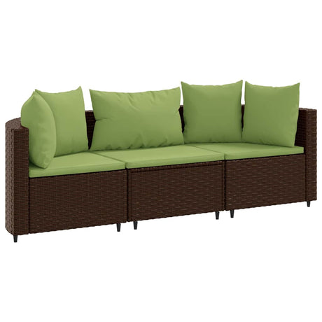 Vidaxl 3-delige loungeset met kussens poly rattan bruin