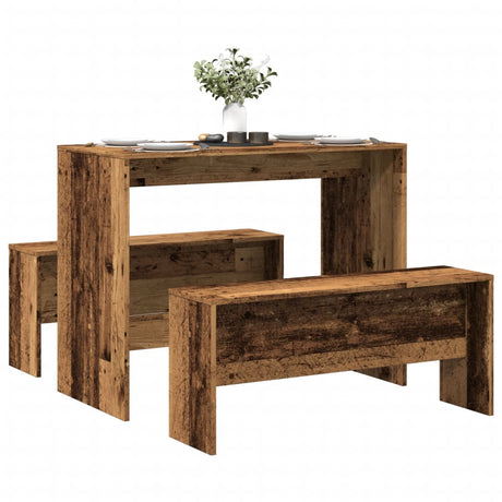 Vidaxl 3-delige eettafel en bankenset bewerkt hout oud houtkleurig