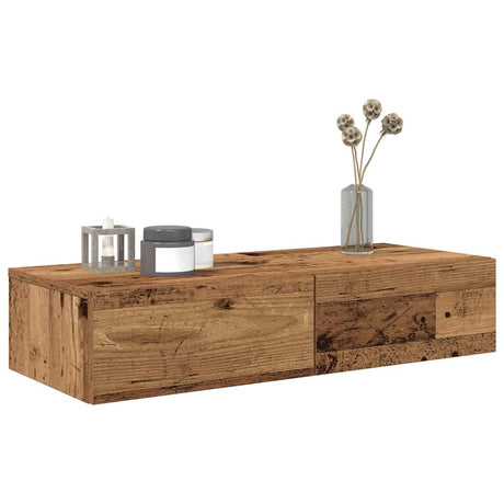Vidaxl wandschap met lades 80x33x17 cm bewerkt hout oud houtkleurig