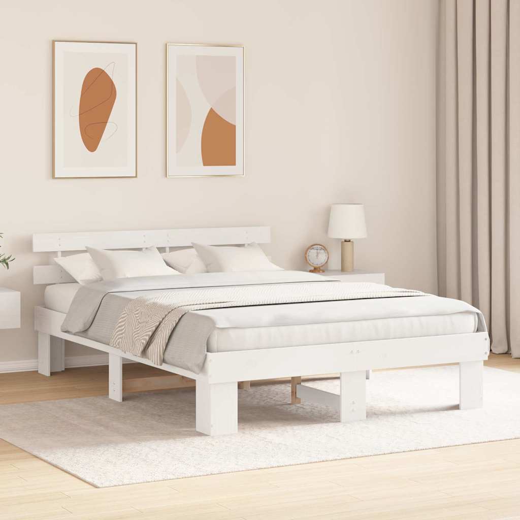 Vidaxl bedframe met hoofdeinde wit 150 x 200 cm massief grenenhout